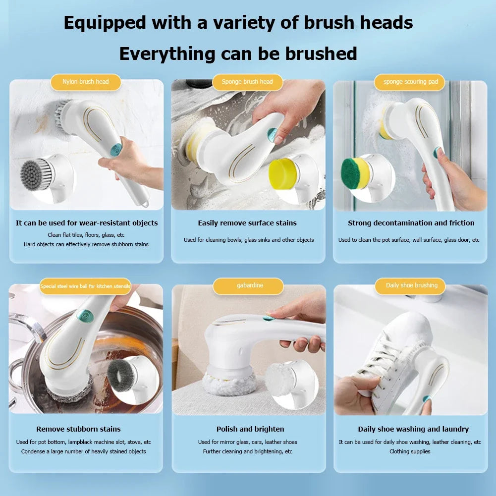 Household Cleaning Brush Multifunction USB 5 in 1 Bathroom - Problems Solved