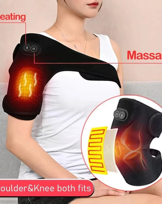 Heated Massage Brace for Shoulder & Knee - USB Rechargeable Support Strap with 3 Heat & Vibration Levels - Problems Solved