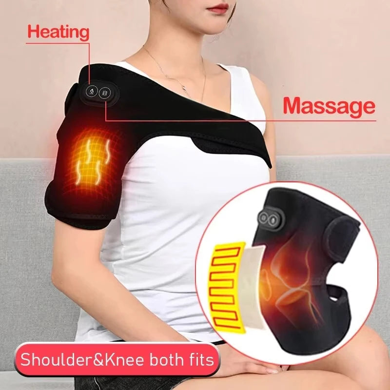 Heated Massage Brace for Shoulder & Knee - USB Rechargeable Support Strap with 3 Heat & Vibration Levels - Problems Solved