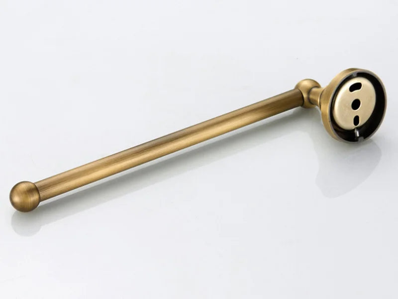 Antique brass wall-mounted toilet paper holder with a classic design, part of Problems Solved bathroom accessories collection.