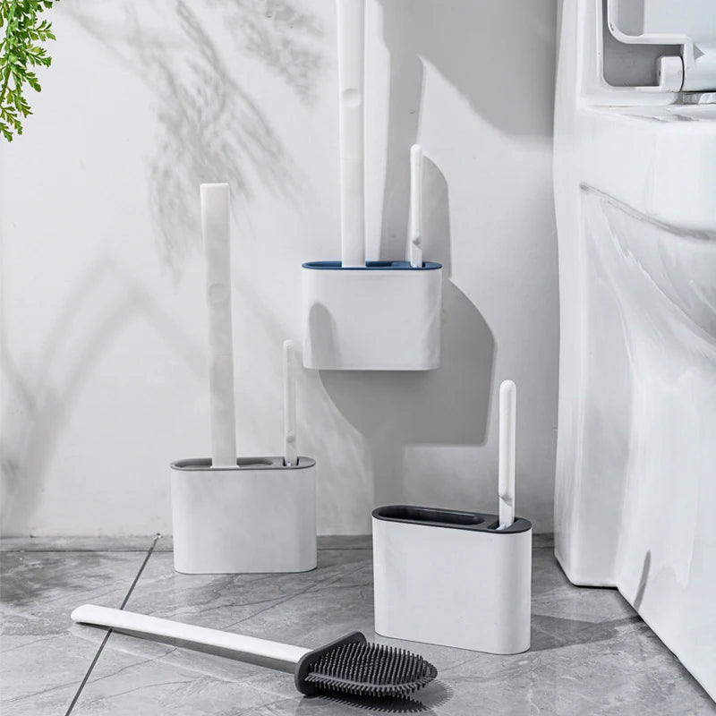 Wall Hanging Toilet Brush with Holder Long Handled Silicone Toilet Brush Soft Bristles WC Cleaning Brush Bathroom Accessories - Problems Solved