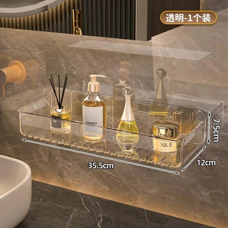 Bathroom White Shelf Rack Wall-mounted Washbasin No-punch Washroom Wall Mounted Cosmetic Storage Transparent Shelf Organiser - Problems Solved