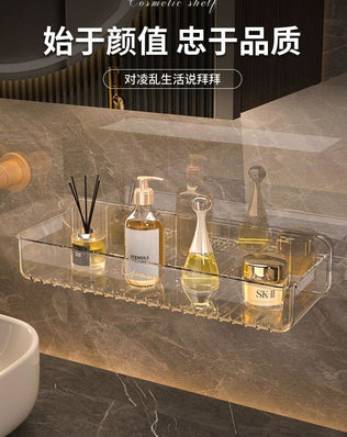 Bathroom White Shelf Rack Wall-mounted Washbasin No-punch Washroom Wall Mounted Cosmetic Storage Transparent Shelf Organiser - Problems Solved