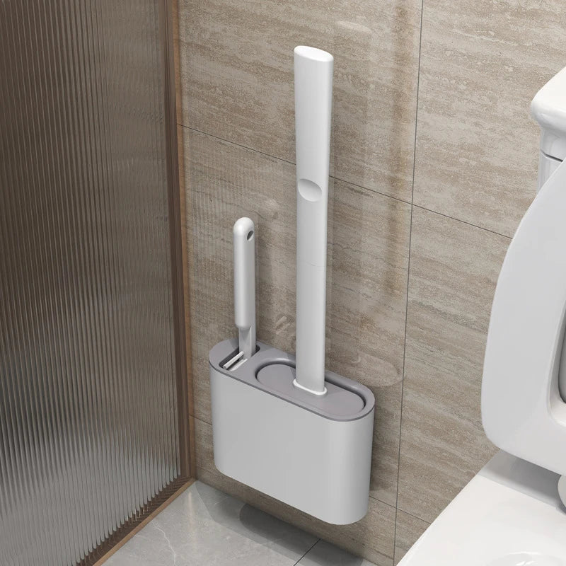 Wall Hanging Toilet Brush with Holder Long Handled Silicone Toilet Brush Soft Bristles WC Cleaning Brush Bathroom Accessories - Problems Solved