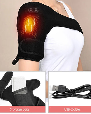 Heated Massage Brace for Shoulder & Knee - USB Rechargeable Support Strap with 3 Heat & Vibration Levels - Problems Solved