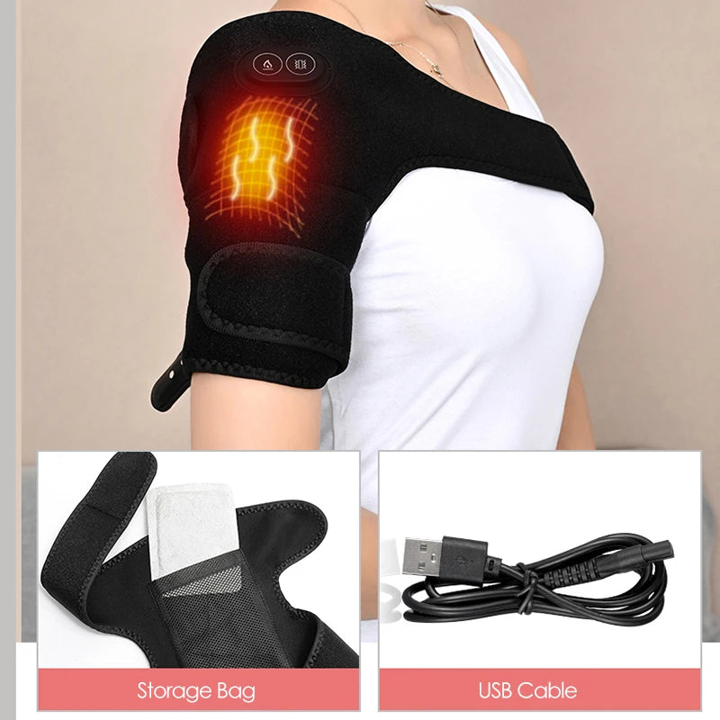 Heated Massage Brace for Shoulder & Knee - USB Rechargeable Support Strap with 3 Heat & Vibration Levels - Problems Solved