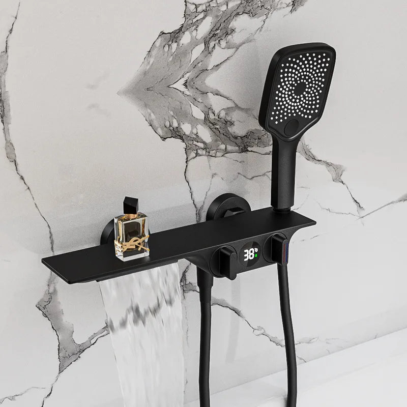 Bathroom Gray Bathtub Faucet Set Wall Mounted Brass Digital - Problems Solved