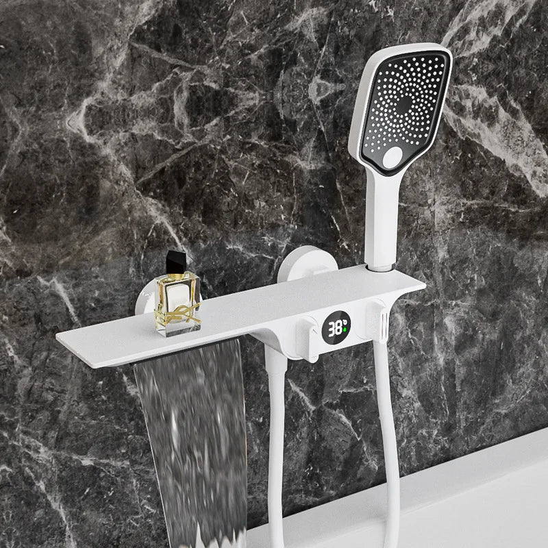 Bathroom Gray Bathtub Faucet Set Wall Mounted Brass Digital - Problems Solved